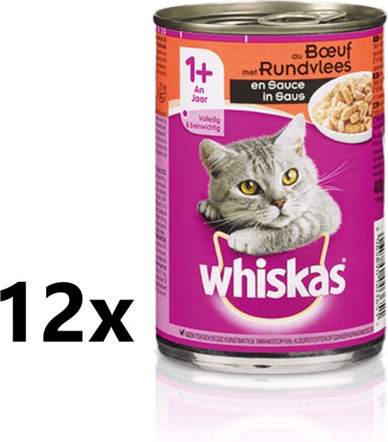 Whiskas - Kattenvoer - Blik - Adult - Brokjes in Saus - Rund - 12x400g