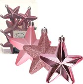24x stuks kerstornamenten kunststof sterren kerstballen lippenstift roze 7 cm