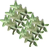 18x stuks kerstornamenten kunststof sterren kerstballen groen 7 cm