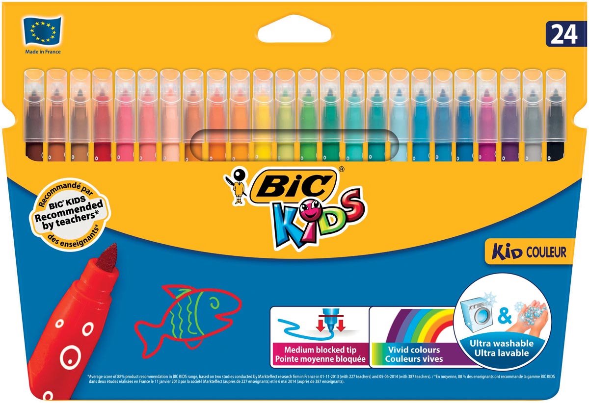 Feutre de coloriage Kid couleur x24 BIC : la boîte de 24 feutres à Prix  Carrefour