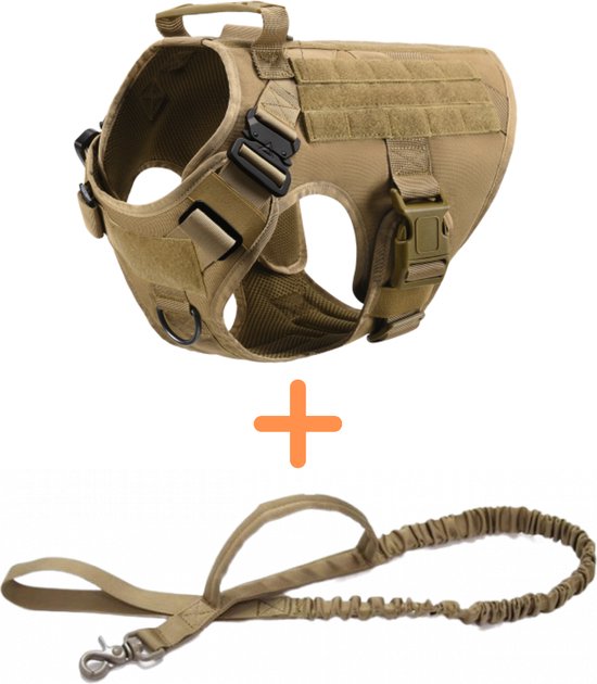 Hondentuigje met riem - Anti-Trek Tuig - Hondenharnas - Kleine en middel kleine hond - Khaki maat S