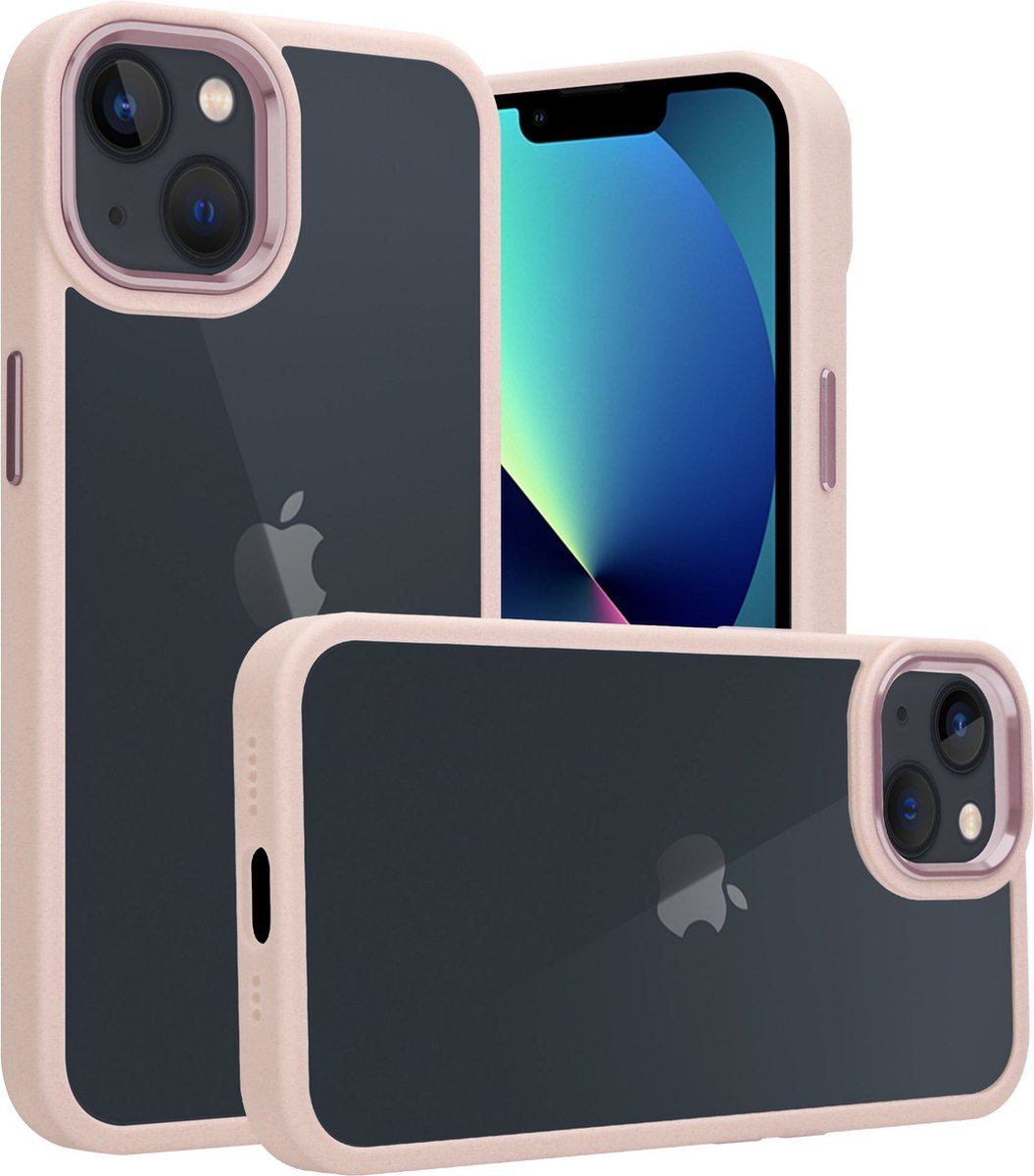 IYUPP Bumper - Geschikt voor Apple iPhone 14 Hoesje Doorzichtig - Roze x Transparant - Shockproof