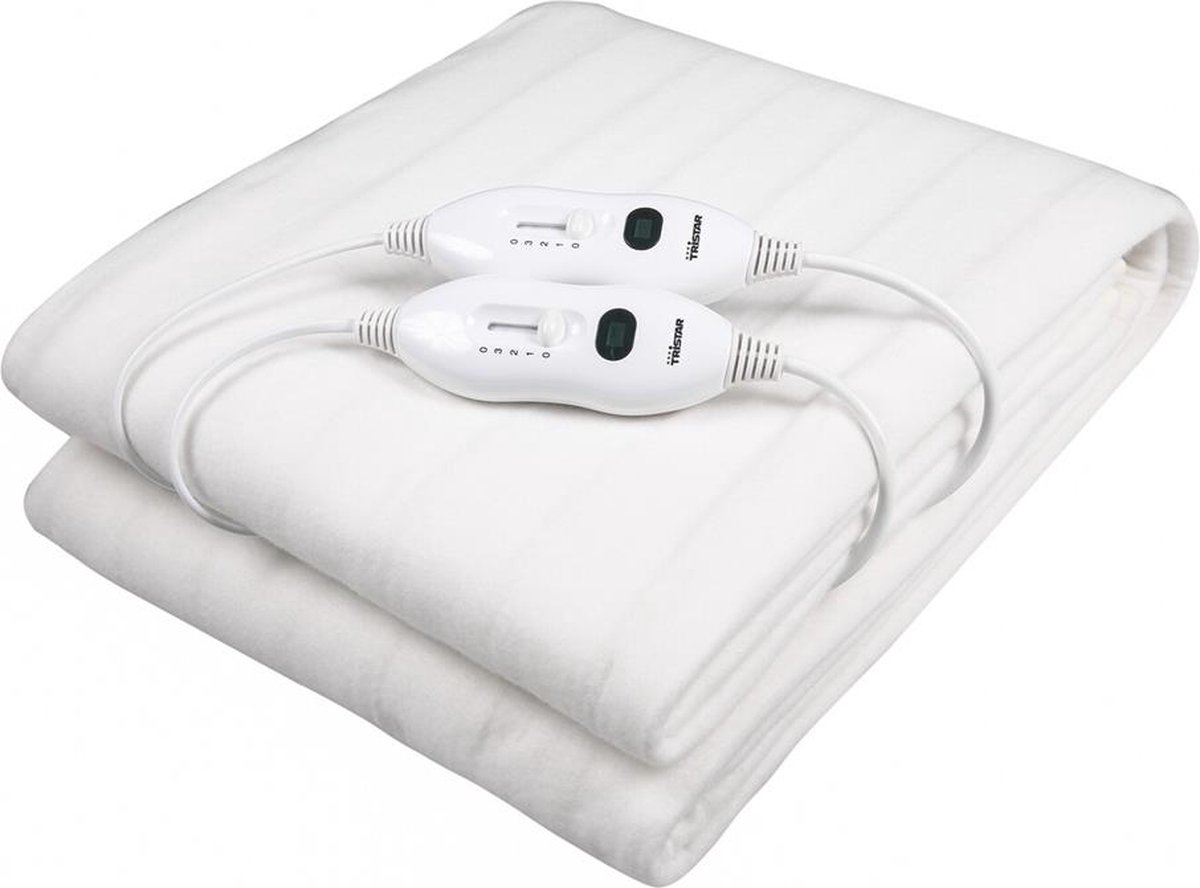 Tristar BW-4752 Elektrisch Onderdeken - 2 Warmtezones, Oververhittingsbeveiliging - Wasmachinebestendig en Gemaakt van 100% Polyester - Voor 2 Personen, 160 x 140 cm, Inclusief 2 Afneembare Warmteregelaars - Wit - Tristar - €39,99