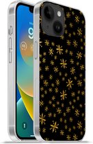 Geschikt voorApple Iphone 14 - Softcase hoesje - Kerst - Sneeuwvlok - Goud - Siliconen Telefoonhoesje