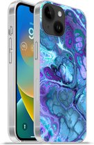 Geschikt voorApple Iphone 14 - Softcase hoesje - Kunst - Golf - Blauw - Psychedelisch - Siliconen Telefoonhoesje