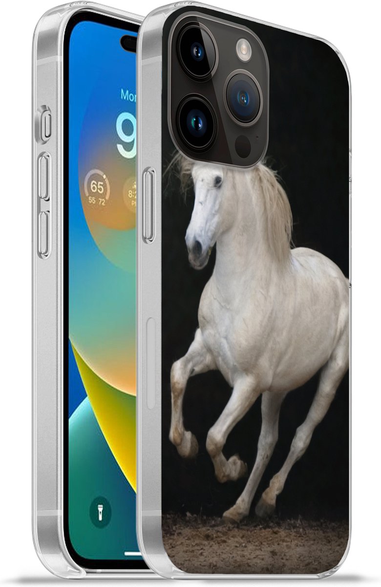 Telefoonhoesje Geschikt voor Apple Iphone 14 Pro hoesje - Paarden - Zwart - Portret - Siliconen Telefoonhoesje Telefoonhoesje