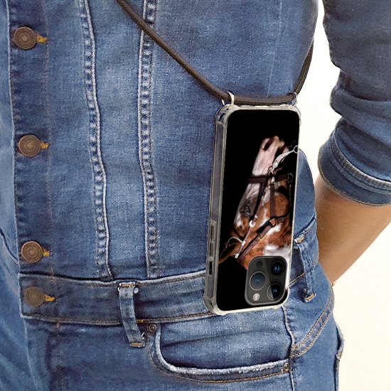 Étui téléphone Convient pour Apple iPhone 14 Pro - Cheval - Licol - Taches - Siliconen - Crossbody - Coque arrière avec cordon - Étui téléphone avec cordon - Étui avec corde Étui téléphone
