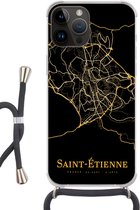 Telefoonkoord - Telefoonketting - Telefoonhoesje Geschikt voorApple Iphone 14 Pro Max - Saint-Étienne - Kaart - Goud - Siliconen - Crossbody - Telefoonhoesje met koord