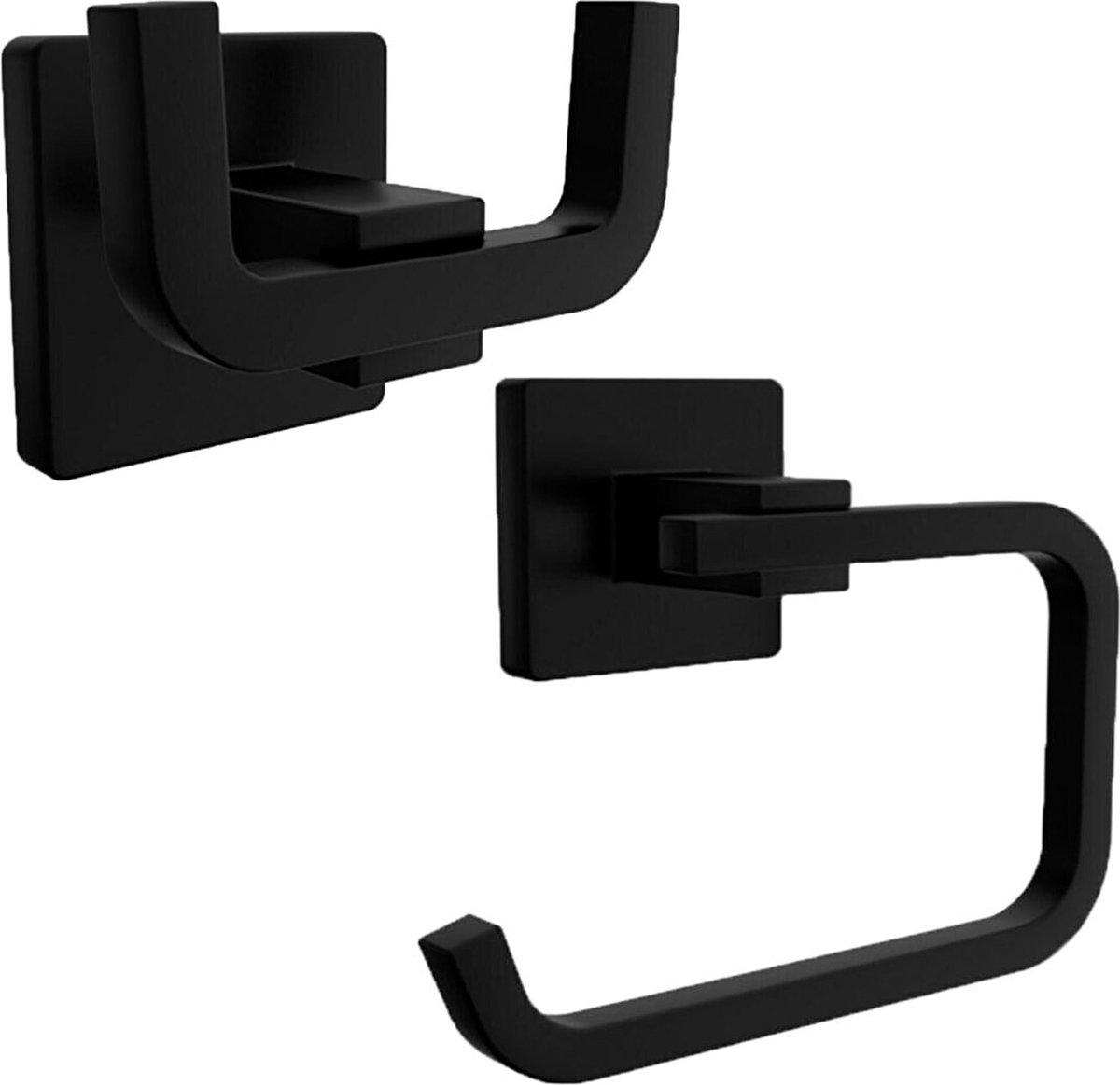 Handdoekhaak Zwart - Toiletrolhouder Zwart Set - RVS - Wandmontage - Roestvrij staal van hoge kwaliteit