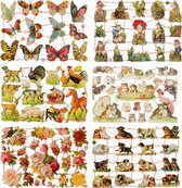 Poëzieplaatjes - 6 vellen - plaatjes - hobby - creatief - decoupage - knutselen - scrapboek met vlinders - kikkers - boerderijdieren - katten - bloemen - honden