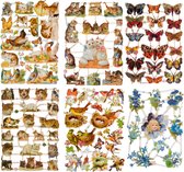 Poëzieplaatjes - Serie M - 6 vellen - plaatjes - hobby - creatief - decoupage - knutselen - scrapboek met boerderijdieren - katten - vlinders - vogels - bloemen