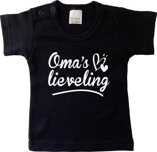 Kinder - t-shirt - Oma's lieveling - maat: 80 - kleur: zwart - 1 stuks - oma - oma cadeau - shirt - baby kleding - kinderkleding - kinderkleding jongens - kinderkleding meisjes