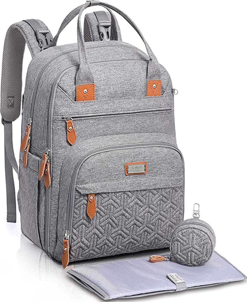 BabbleRoo Sac à Dos à Langer avec Matelas à Langer pour Bébé – Grande  Capacité Sac à Couches Multifonction Imperméable Sac de Voyage avec étui à  sucette détachable, Unisexe (Gris) : 