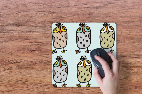 Muismat 30x30 cm - Mousepad Patronen - Uil - Blauw - Muismatten