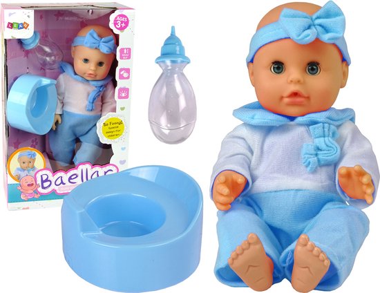 Poupée bébé - poupée pipi - 30 cm - avec biberon et pot - bleu | bol.com