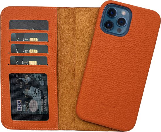 Foto: Dutchic lederen apple iphone 13 pro hoesje tweedelige ontwerp book case hardcase ii orange 