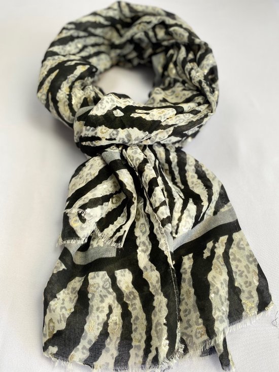 Dames sjaal met zebra print en zilver 50% katoen & 50% viscose