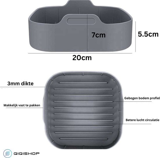 QiQi Airfryer siliconen bakje - Herbruikbaar - Voor XXL - 20 cm x 20cm x 7cm (LxBxH) - Airfryer accessoires - Alternatief bakpapier