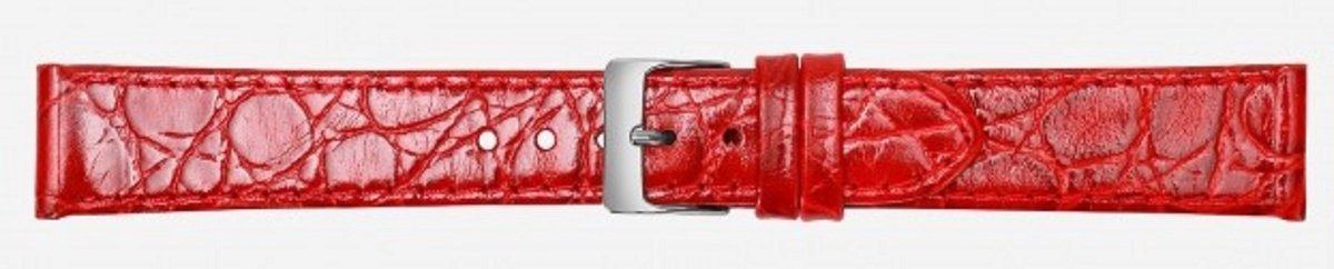 horlogeband-16mm-rood-echt kalfsleer-croco print-zacht-plat-16 mm-rood
