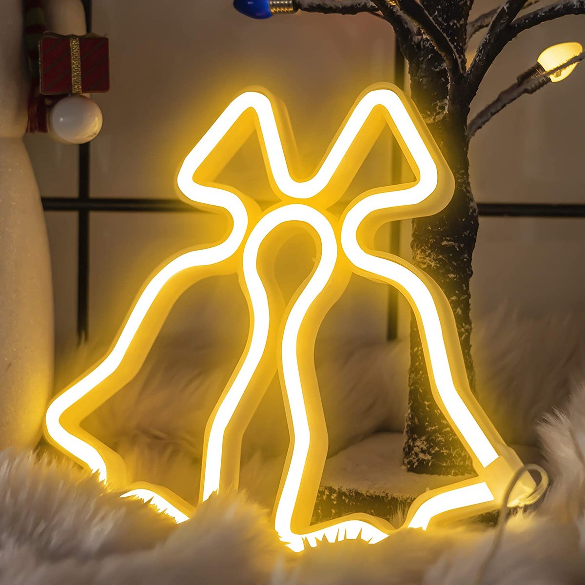 Neon led lamp - Kerstklokjes - Geel - 20 x 24 cm - Incl. 3 AA batterijen - Wandlamp - Kerst - Winter