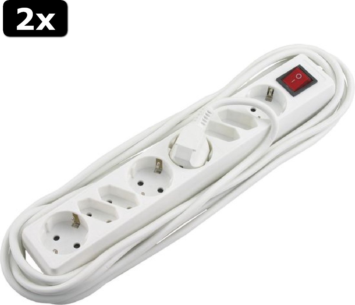 Electraline Stekkerdoos 3-voudig, schakelaar en platte stekker - 1,5 m, wit, 32040