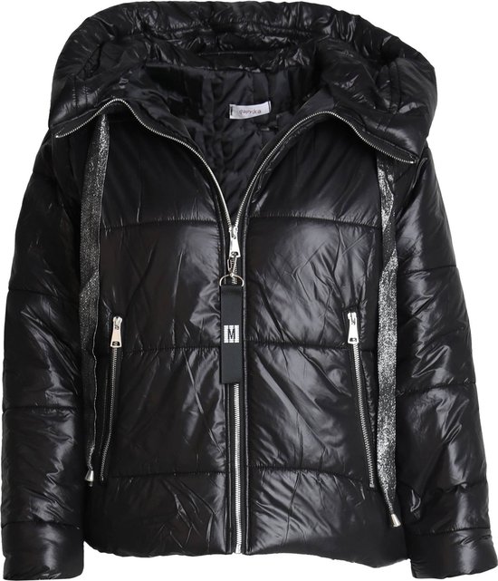 Donsjas voor dames, normale lak, imitatiebontkraag, winterjas, herfst, feestelijk, warme voering, winter, met capuchon, gewatteerde jas, lange mouwen, met ritssluiting, zijzakken, donsjas, blauw, L