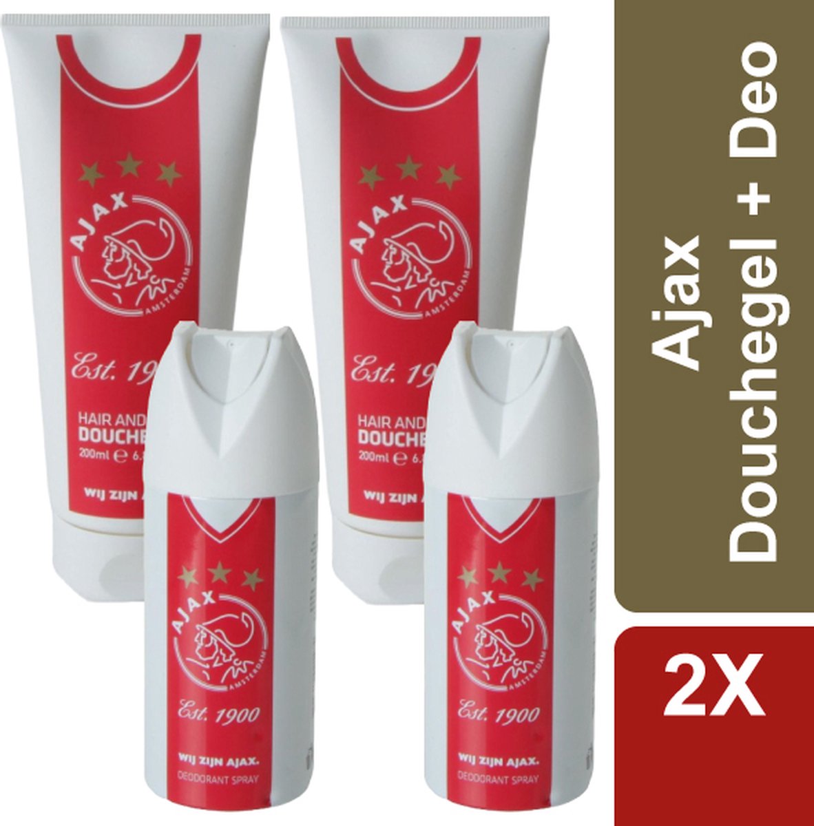 Ajax Douchegel (2x) & Deodorant (2x) - Rood/Wit - Voordeelverpakking | bol
