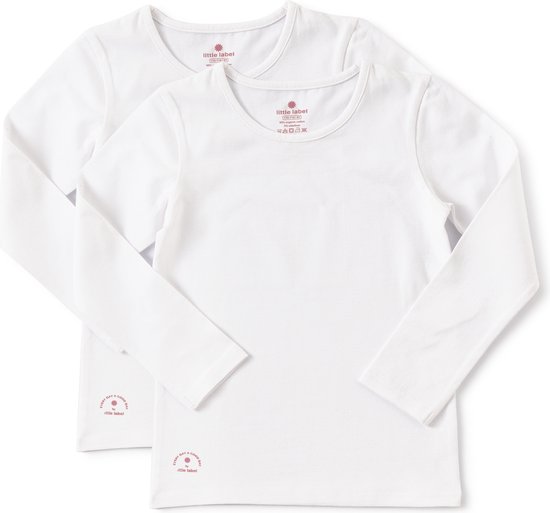 Little Label - meisjes shirt lange mouw 2-pack wit - maat: - bio-katoen