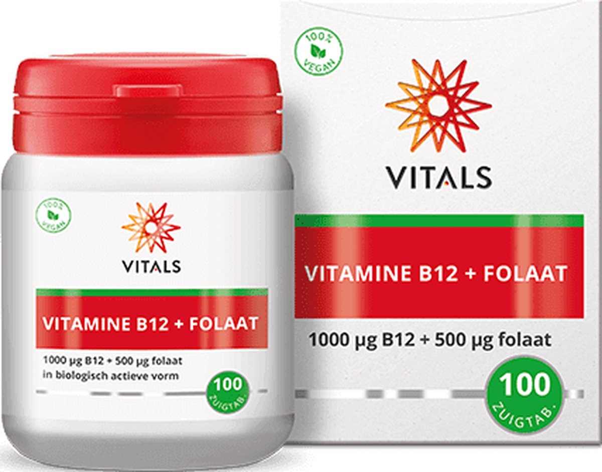 Vitals - Vitamine B12 + folaat - 500 mcg - Voedingssupplementen - 100 zuigtabletten