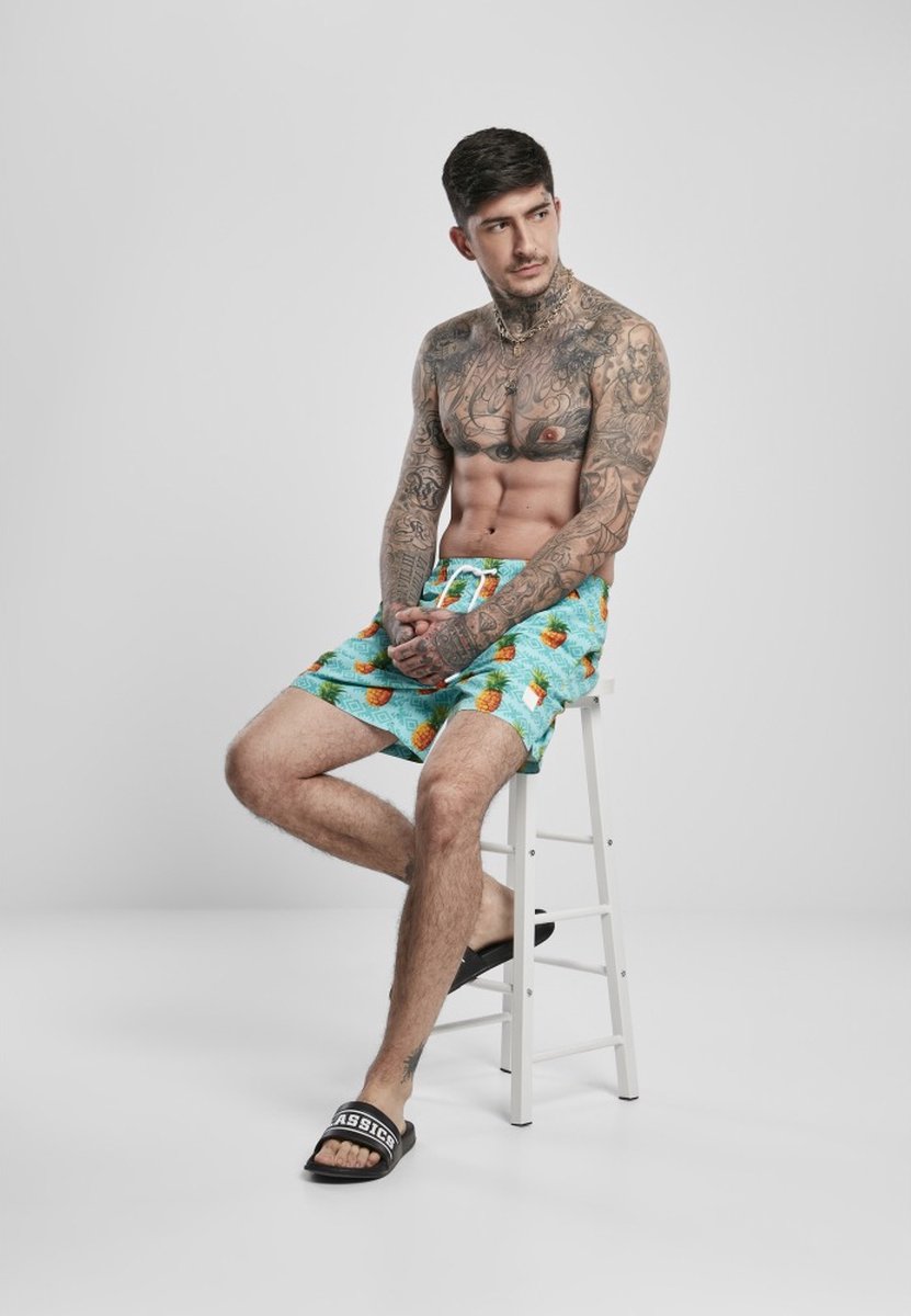 Urban Classics Badehose Pattern Swim Shorts Pineapple Aop-M Multicolor