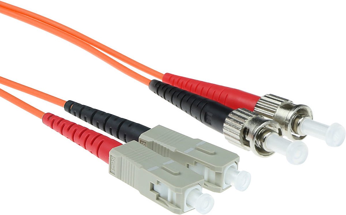 ACT RL2050 Glasvezel Duplex Patchkabel | LSZH | Multimode | 62.5/125 | OM1 |ST en SC Connectoren | 50 meter
