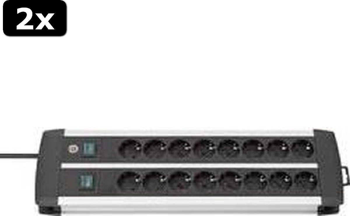 Brennenstuhl Premium-Alu-Line 16-voudige Stekkerdoos – Met 2 Schakelaars – 3 Meter Kabel – Aluminium Behuizing