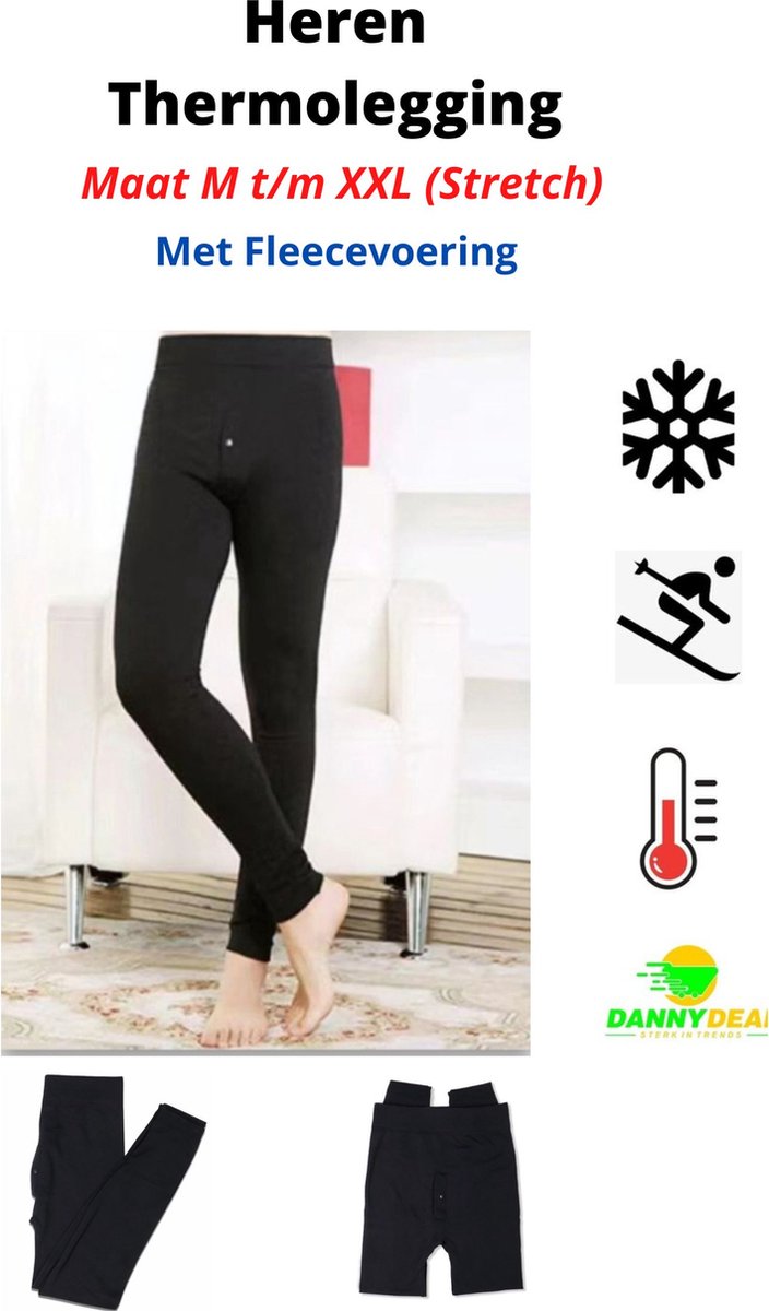 Heren Comfort Thermolegging - Maat M t/m XXL - Met Gulp - Warm Gevoerd - Thermobroek - Ondergoed - Outdoor - Wintersport - Warme Legging - Fleece - Man - Zwart