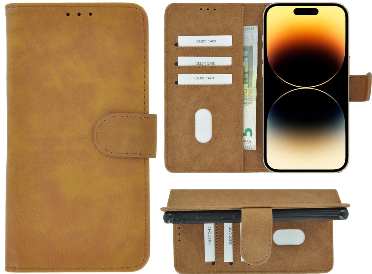 Geschikt voor iPhone 14 Pro Hoesje - Bookcase - Pu Leder Wallet Book Case Bruin Cover