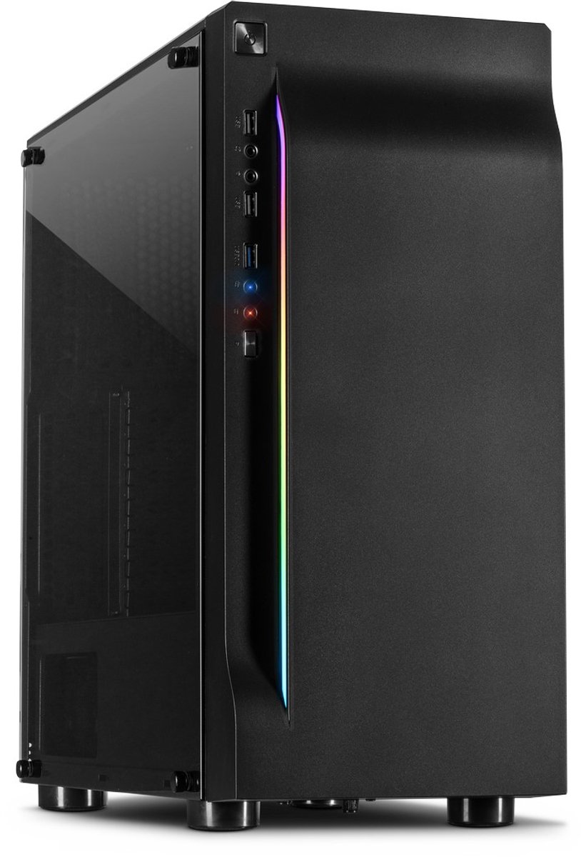 Inter-Tech A-3411 Creek tower-behuizing 2x USB-A 2.0, USB-A 3.2 (5 Gbit/s), 2x Audio, Window-kit