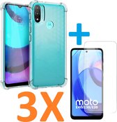 Shockproof Soft TPU hoesje Silicone Case Geschikt voor: Motorola Moto E20 / E30 / E40 met 3X Tempered glas Screen Protector