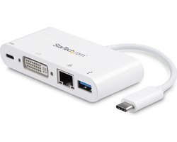 StarTech.com USB C Multiport Adapter, USB-C naar DVI-D (Digitaal) Video Adapter, 60W Power Delivery Passthrough Charging, GbE, USB-A, USB Type-C/Thunderbolt 3 Mini Laptop Dock