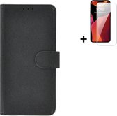iPhone 14 Hoesje - Bookcase - iPhone 14 Screenprotector - Pu Leder Wallet Book Case Zwart Cover + Screenprotector