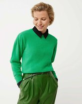 Round Neck Colorblock Gebreide Trui Dames - Bright Groen - Maat XL
