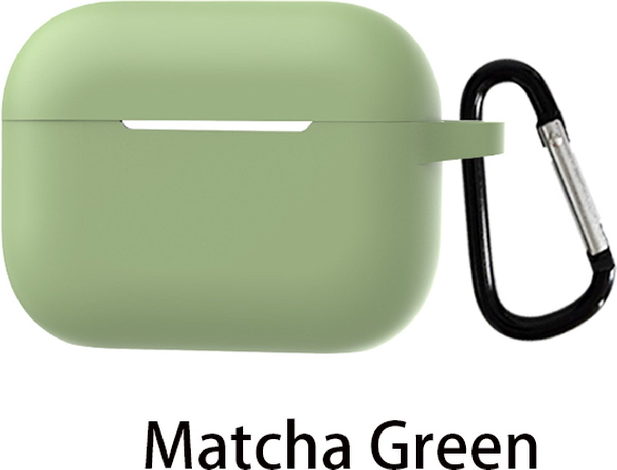 Hoesje met clip geschikt voor Apple AirPods Pro 2 (2022) | Siliconen Case met haak | Matcha groen