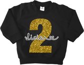 Verjaardag sweater 2 jaar glitter goud met naam-Maat 86