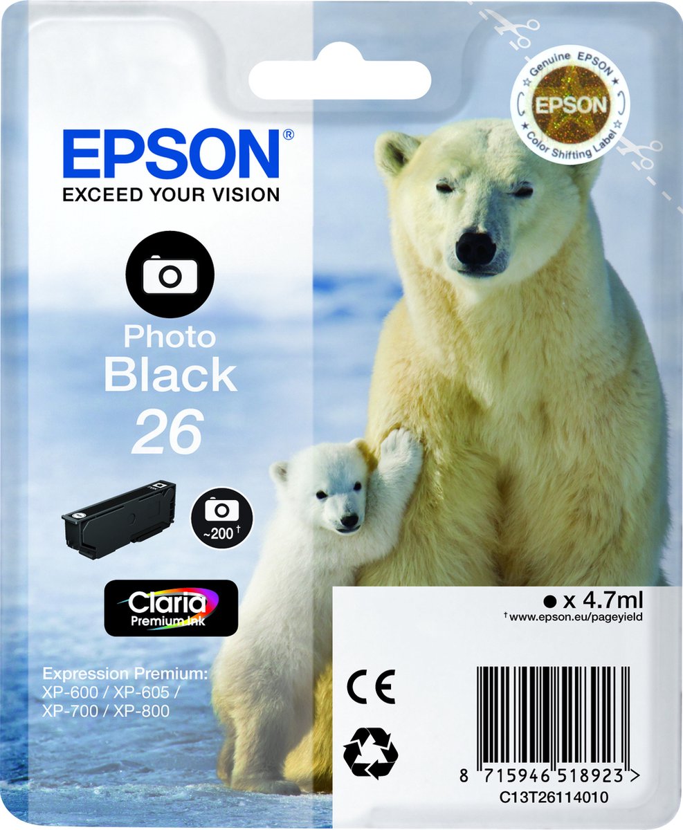 Epson 26 (T2611) - Inktcartridge / Foto Zwart
