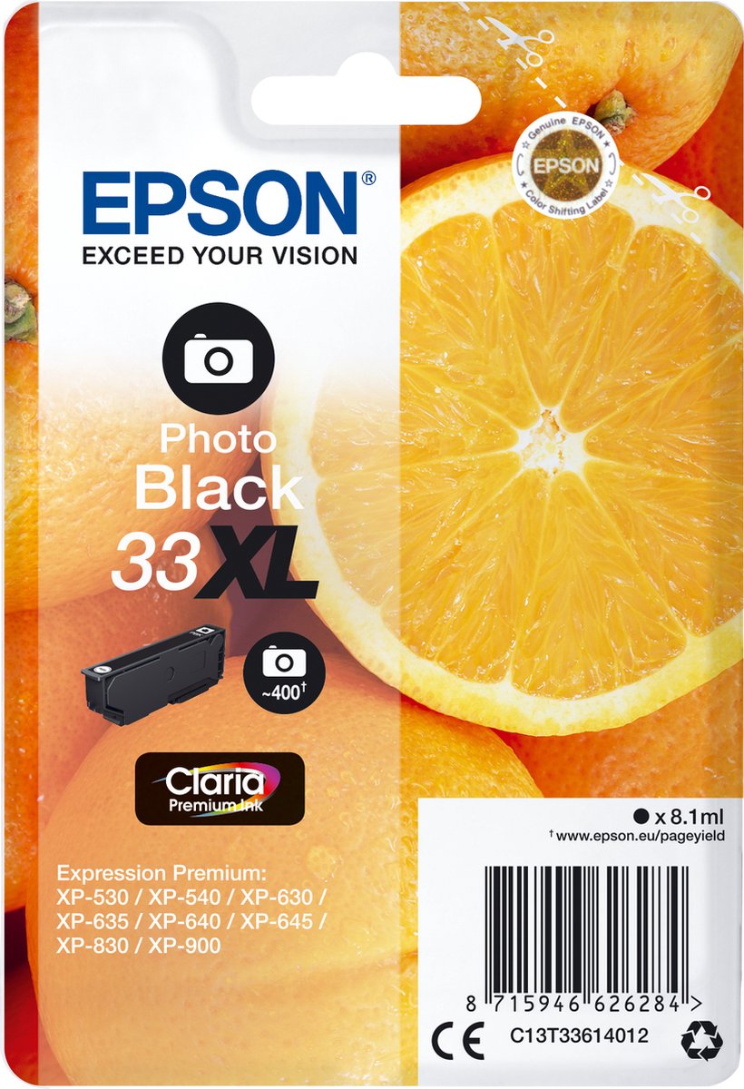 Epson Singlepack Photo Black 33XL Claria Premium Ink C13T33614012, 'Sinaasappelen'