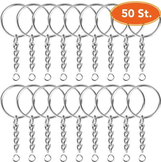 Porte-clés avec chaîne - 100 Bagues Séparation -clés en acier inoxydable - Set de pendentifs clés fendus - 25 mm - 100 pièces