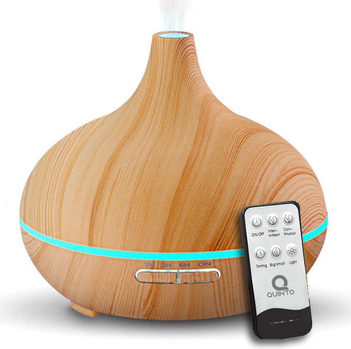 Quinto Aroma Diffuser - geurverspreider - luchtbevochtiger - aromatherapie - verdamper - met afstandsbediening - inclusief geuren - licht hout