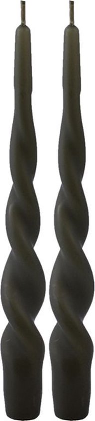 Gedraaide kaarsen - 23 cm - Swirl kaarsen - olijfgroen - per 2 verpakkingen