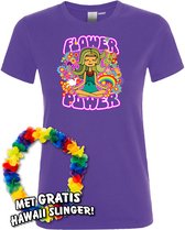 Dames T-shirt Hippie Girl Meditation Flower Power | Toppers in Concert 2022 | Carnaval | Carnavalskleding dames heren | Paars dames | maat M