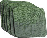 Tannery Leather - Onderzetters - Leer - Croco - Groen - Vierkant - 6 stuks