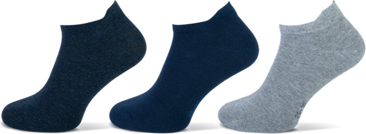 3 paar Teckel sneaker sokken met lipje 2309 blauw maat 27-30