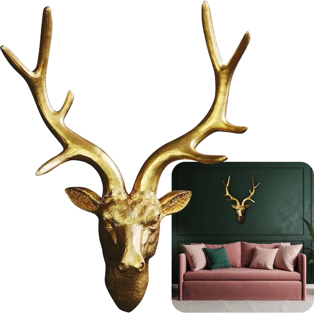 MIRO® Hertenkop Voor Aan De Muur - Herten Gewei - Wanddecoratie - Woonkamer - Kantoor - Hotel - Hars - Goud